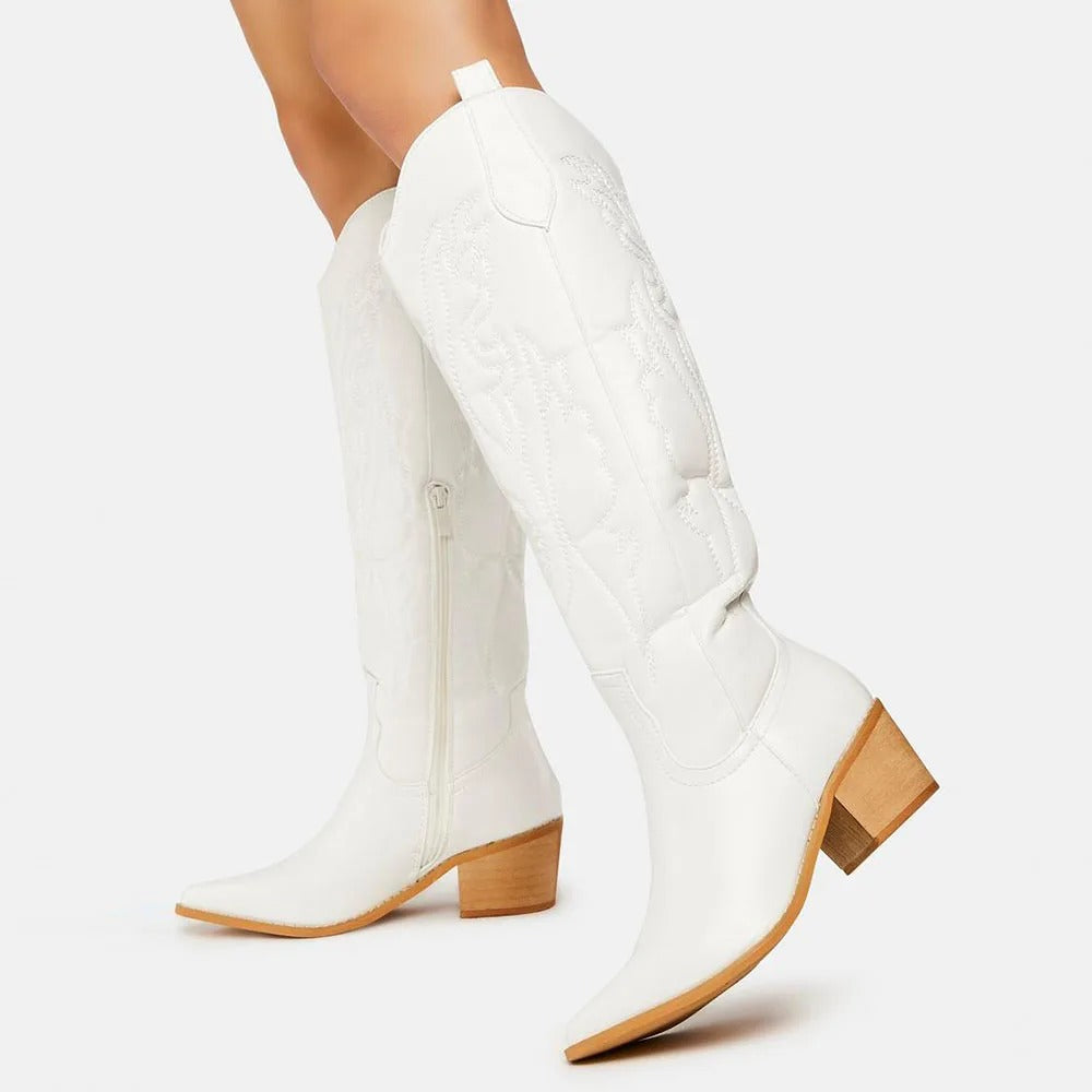 Knee High Block Heel Cowboy Boots