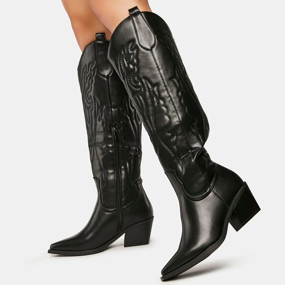 Knee High Block Heel Cowboy Boots