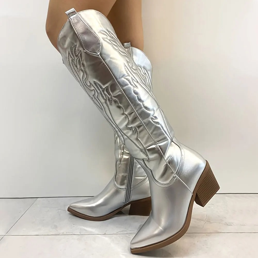 Knee High Block Heel Cowboy Boots