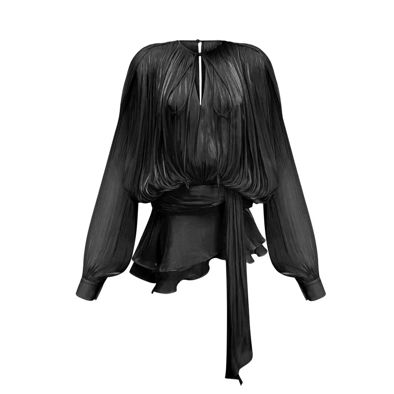 Pleated Long-Sleeve Playsuit