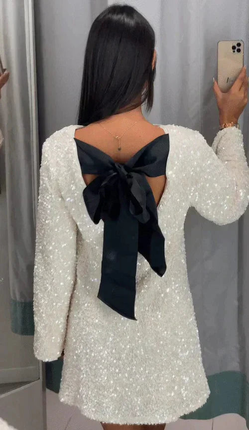Sequin Long-Sleeve Mini Dress