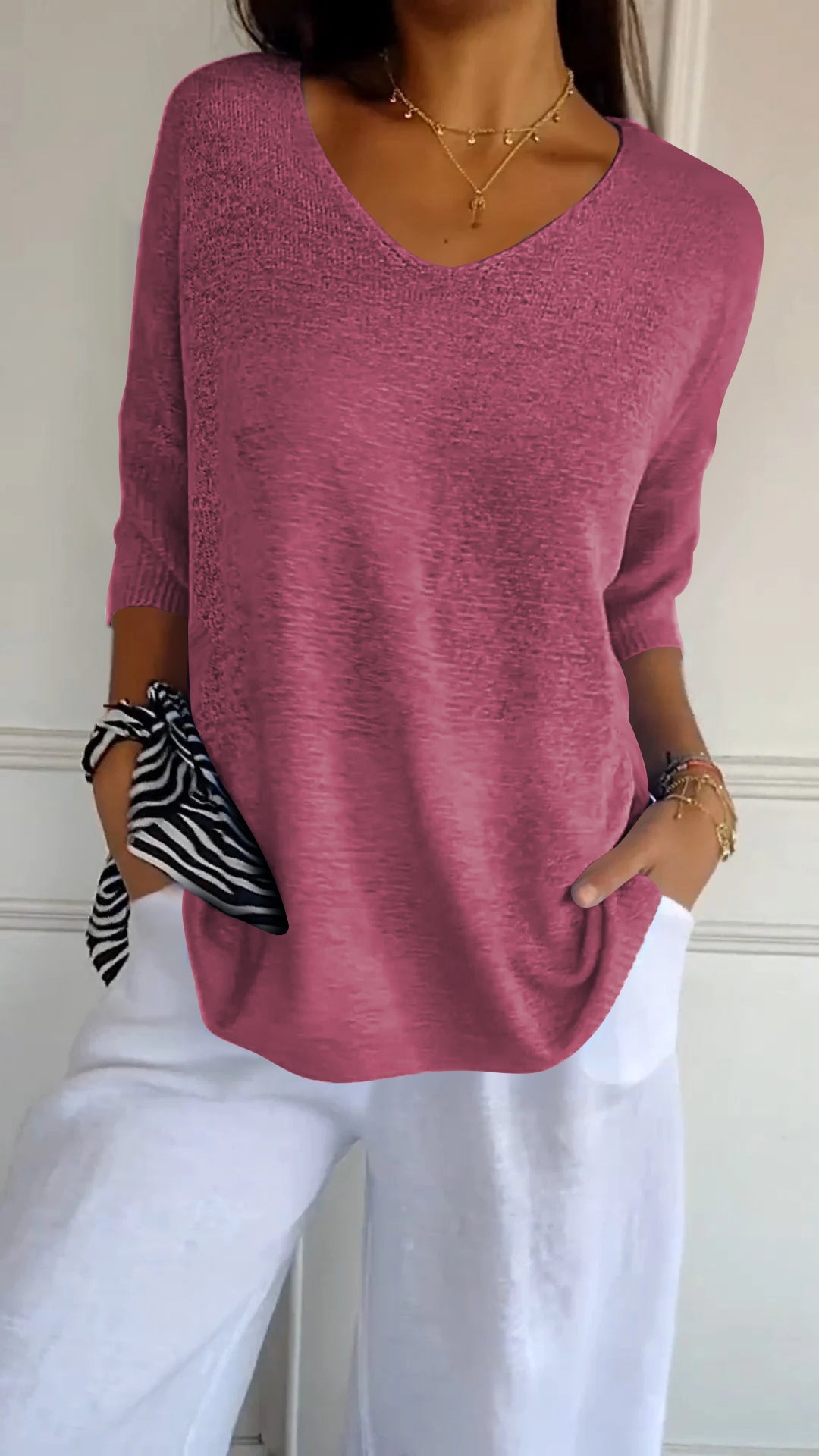 Knit V-Neck Blouse