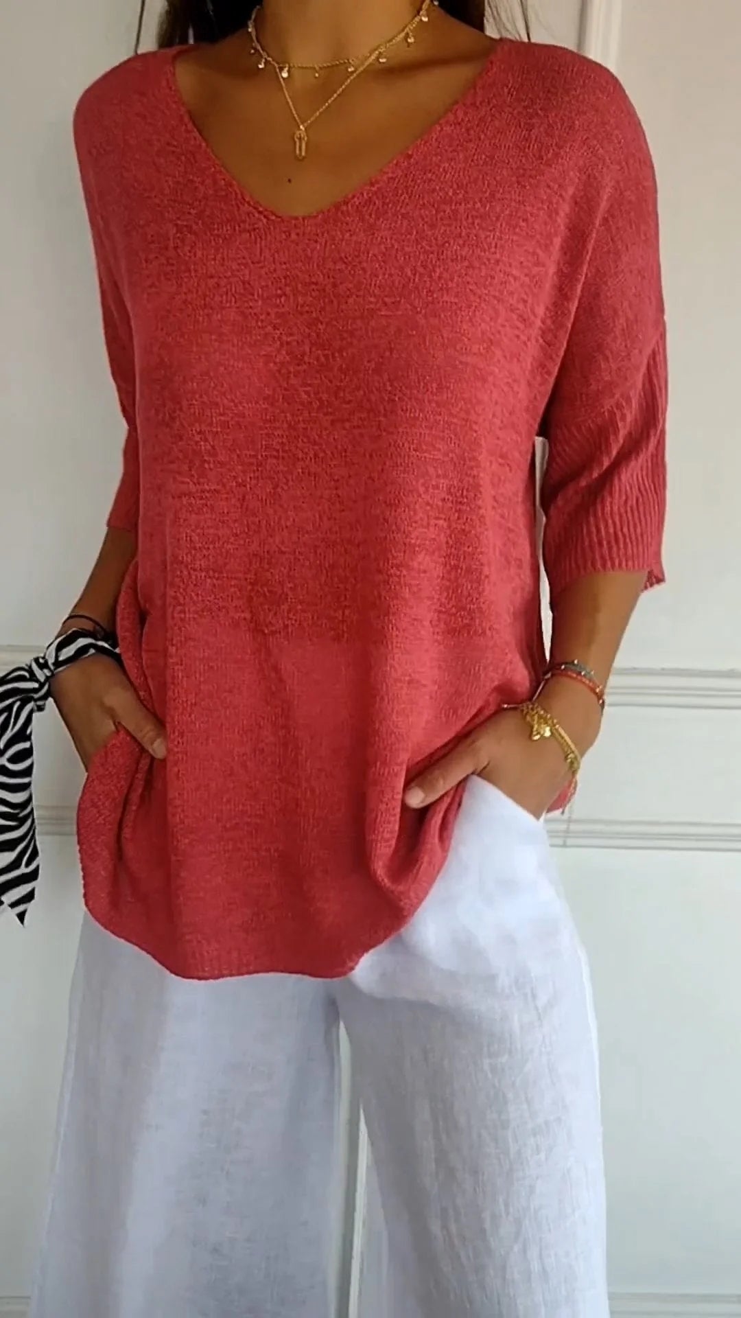 Knit V-Neck Blouse