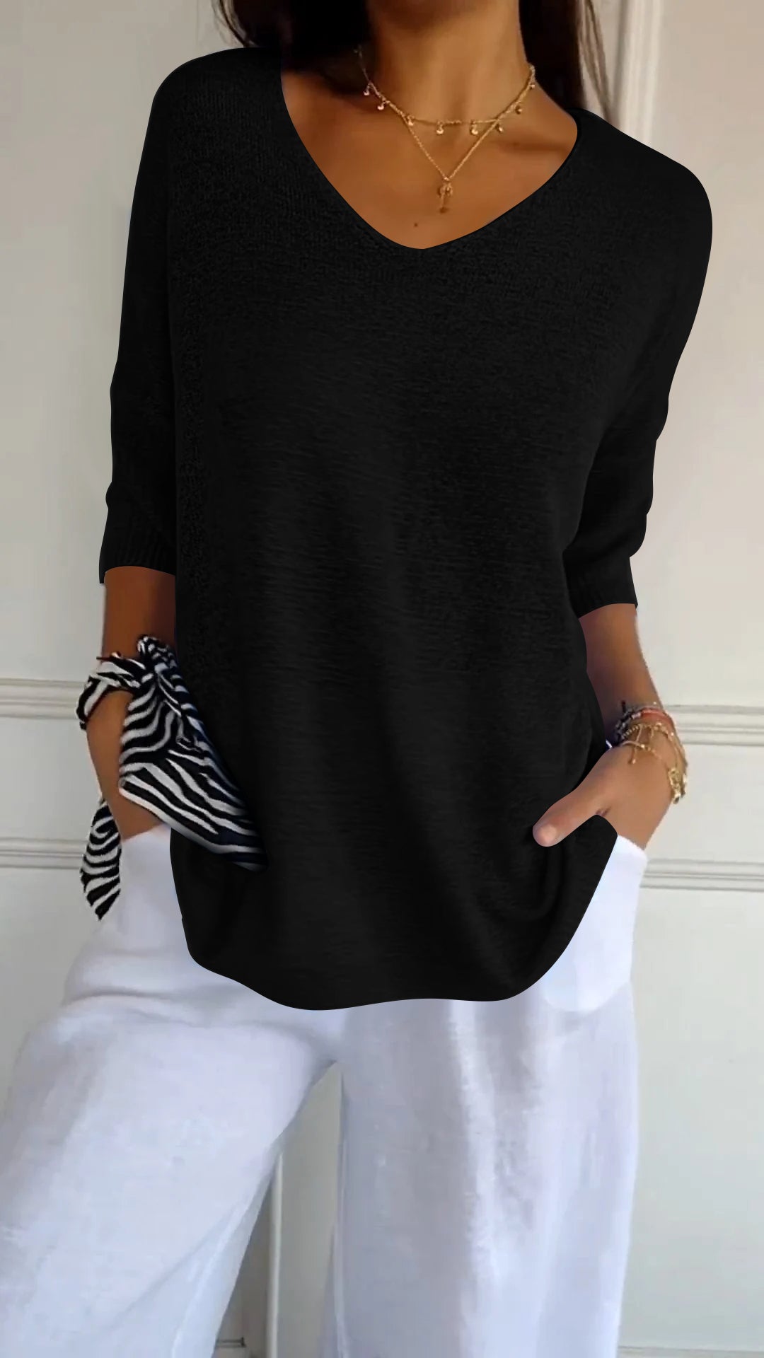 Knit V-Neck Blouse