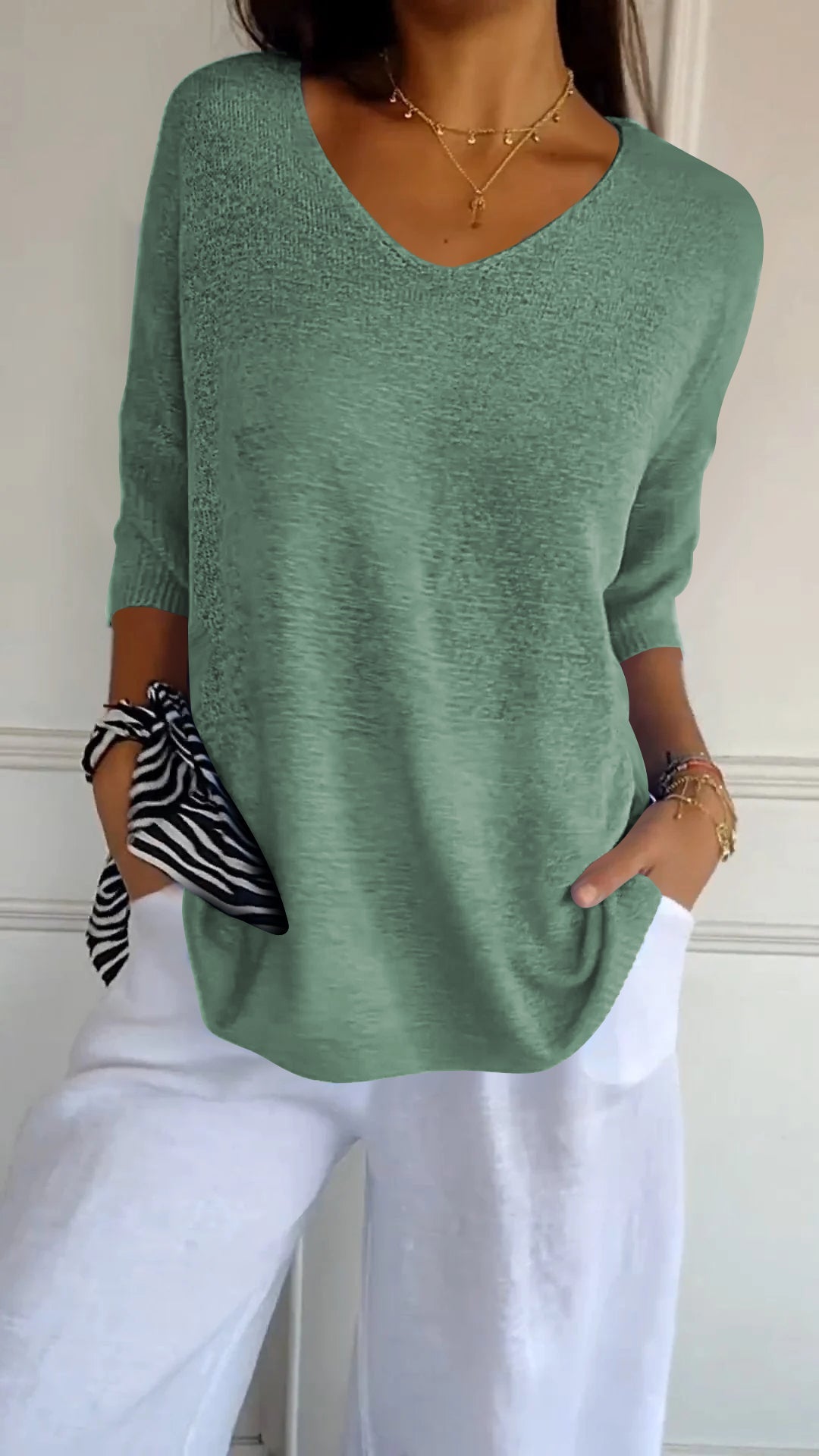 Knit V-Neck Blouse
