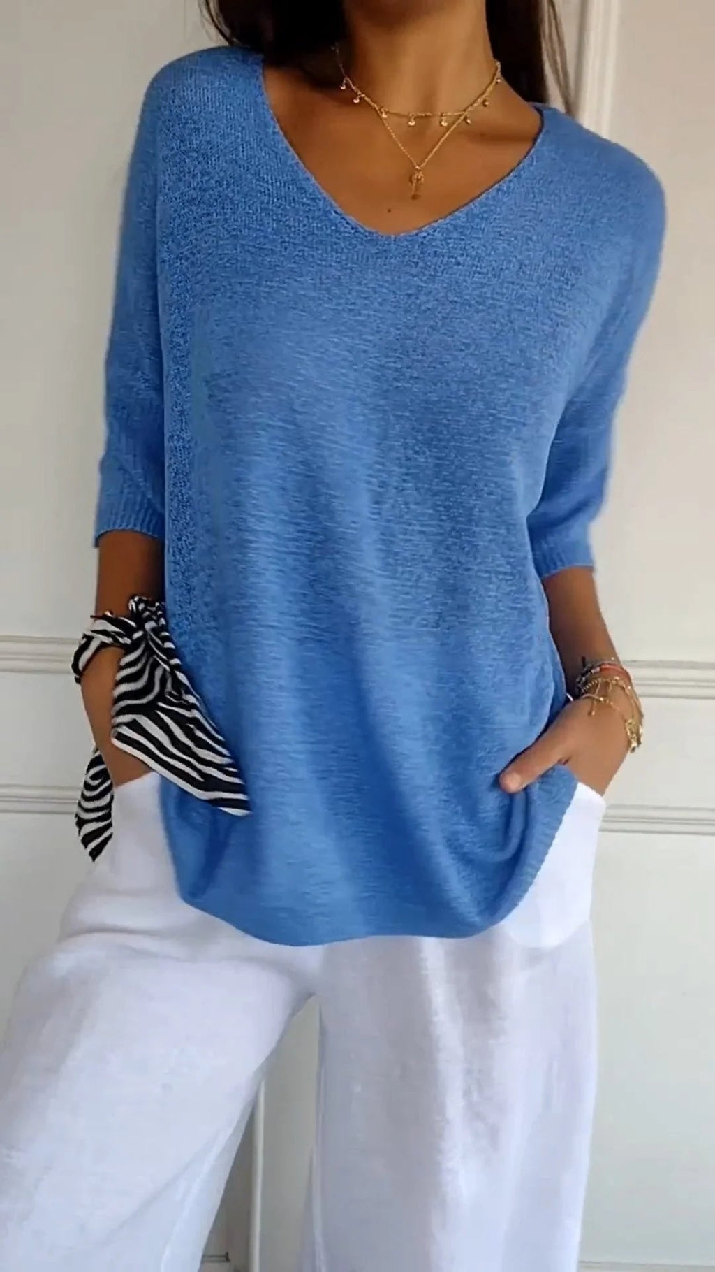 Knit V-Neck Blouse
