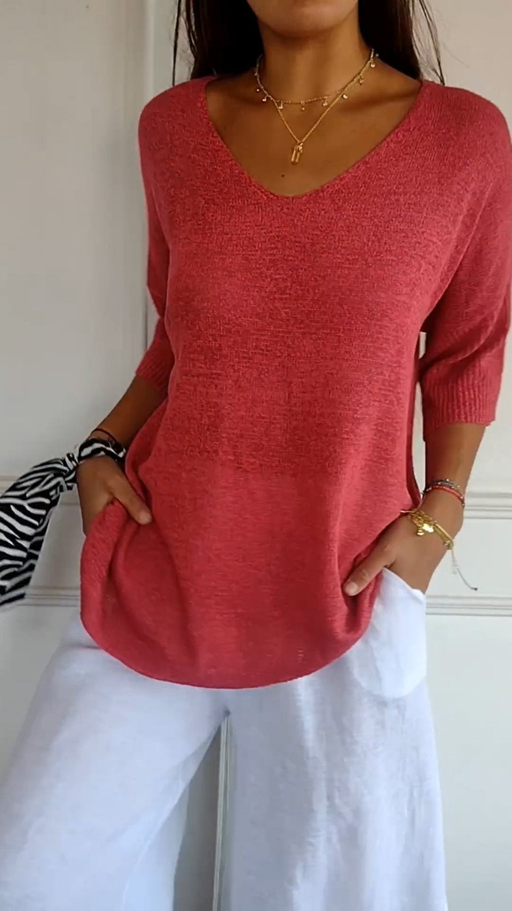 Knit V-Neck Blouse
