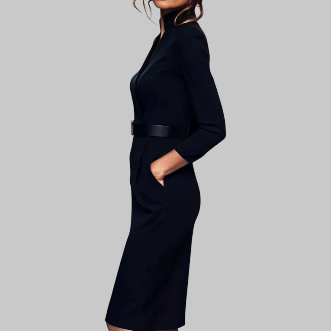 Belted Slim Fit Midi Dress