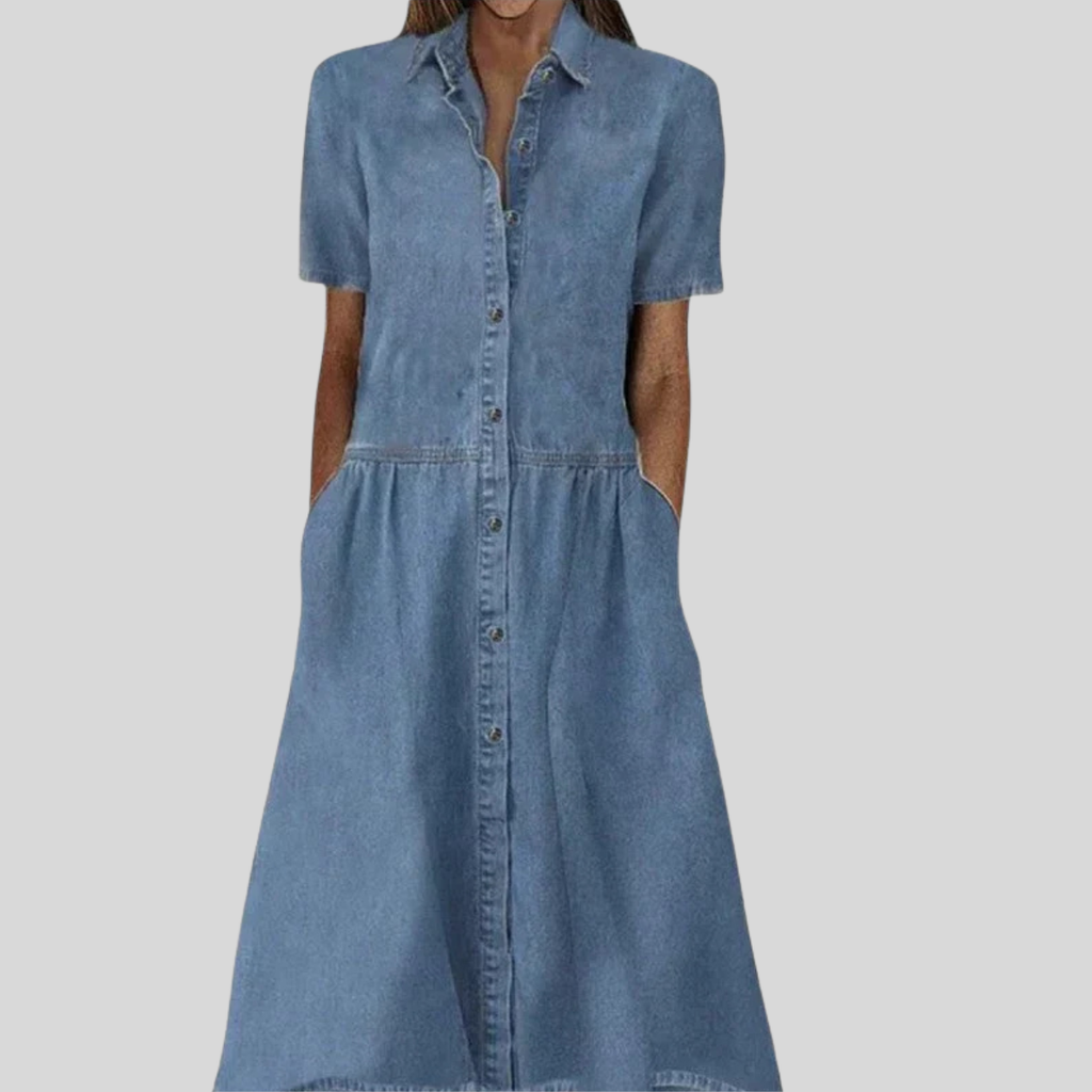 Button Front Denim Midi Dress