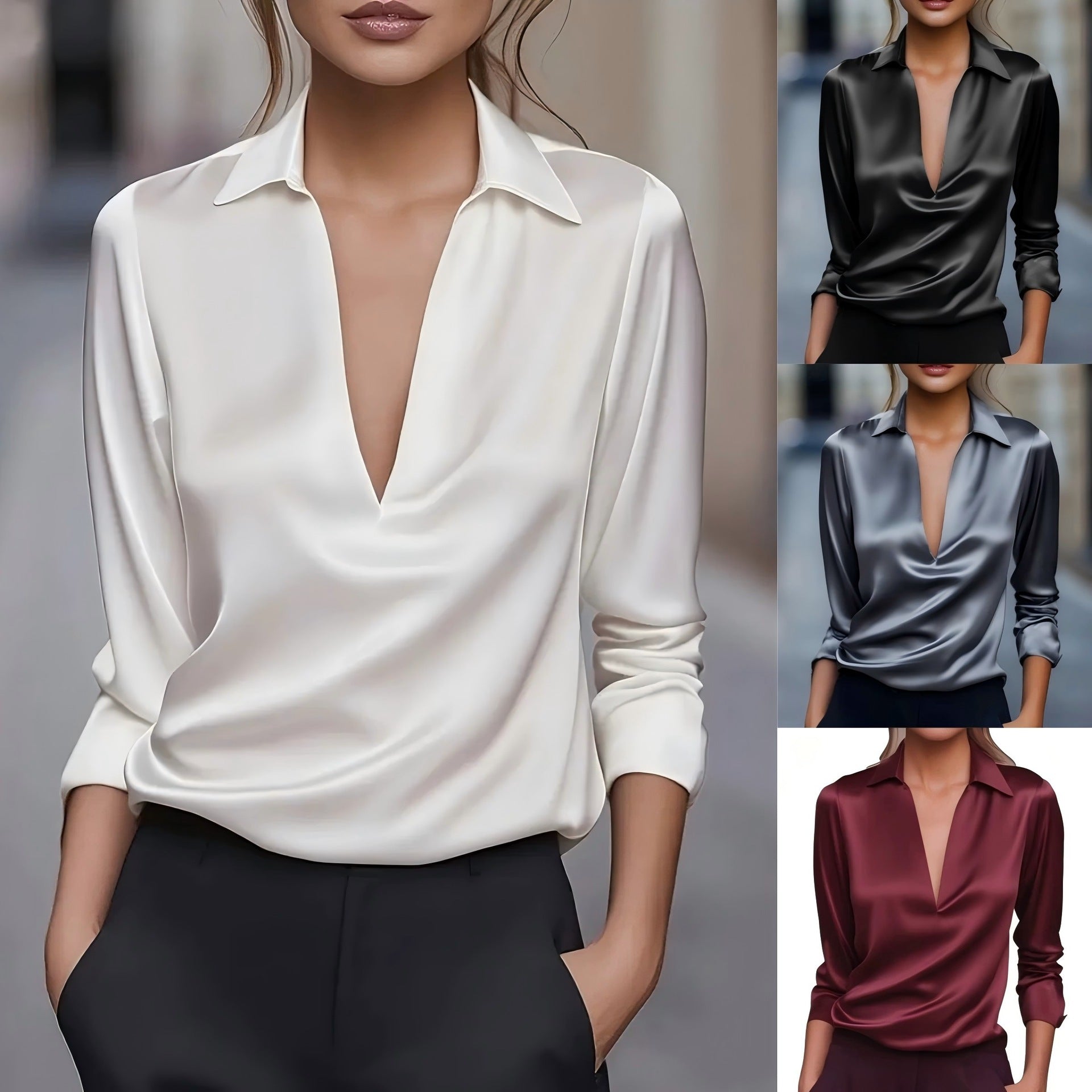 Silky V-Neck Blouse