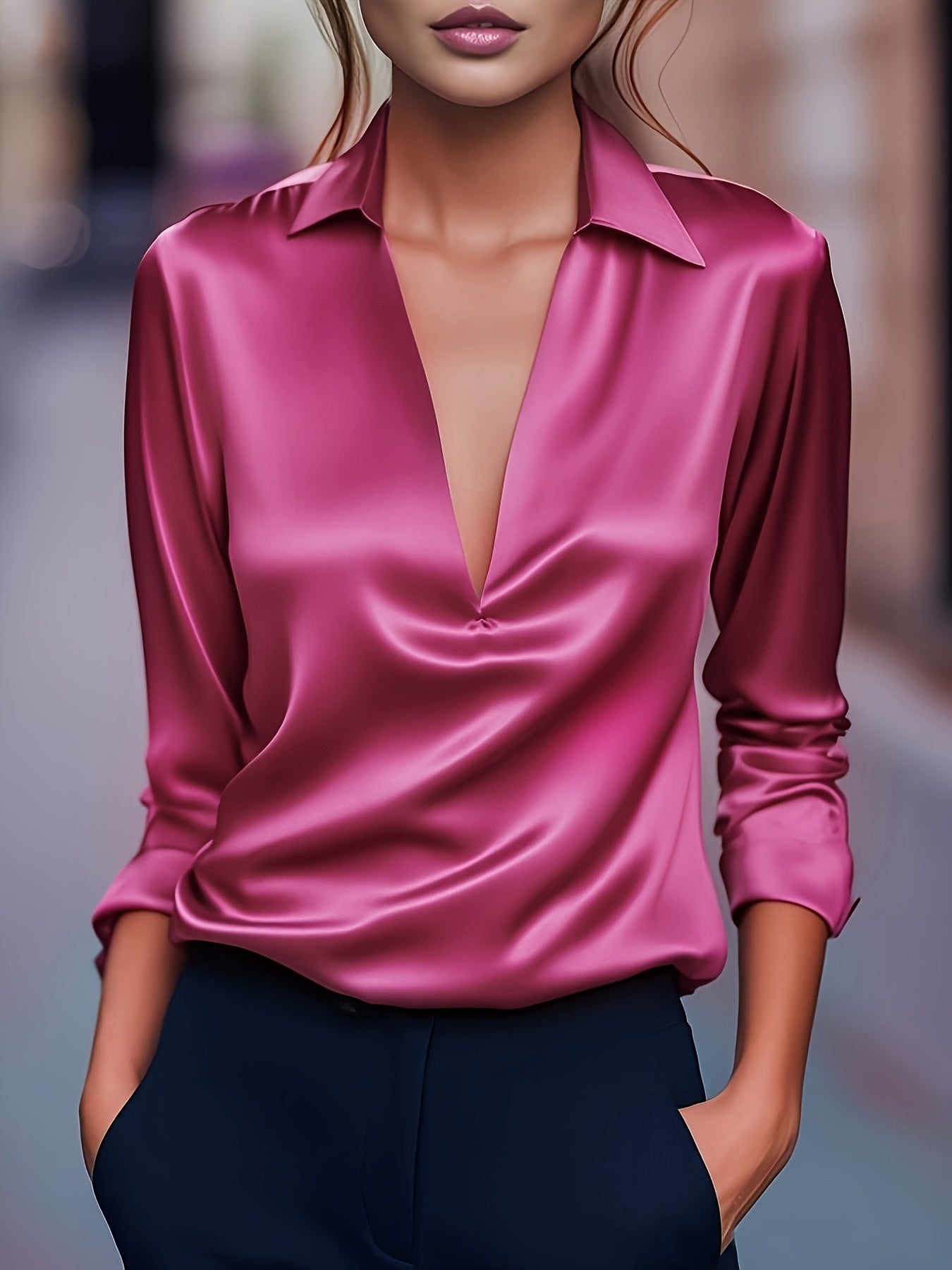 Silky V-Neck Blouse
