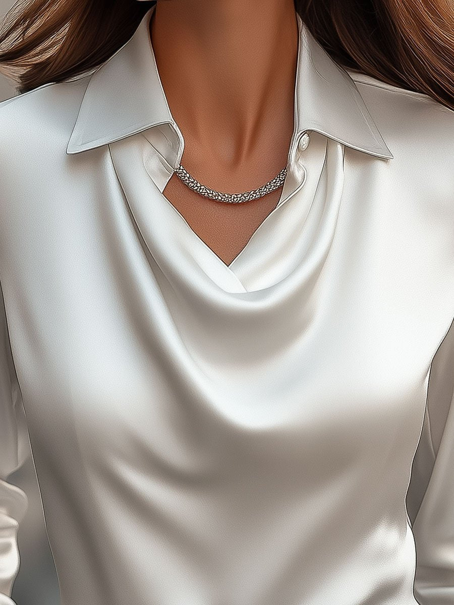 Draped Collar Long Sleeve Blouse