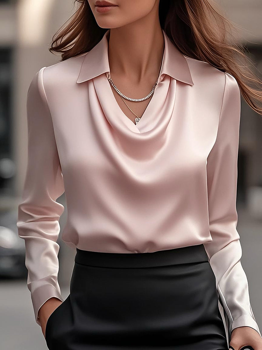 Draped Collar Long Sleeve Blouse