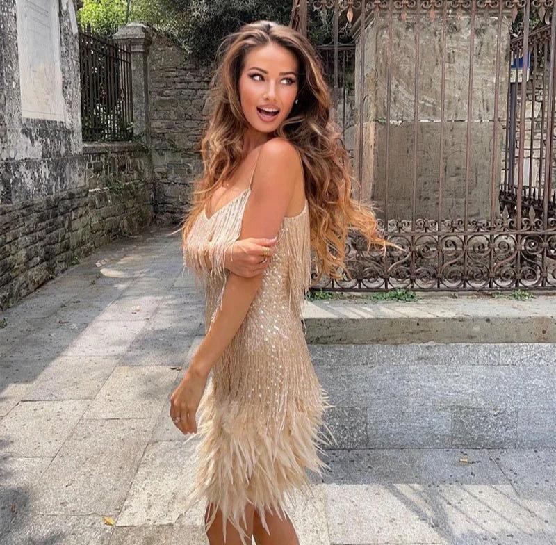 Fringe Feather Mini Dress