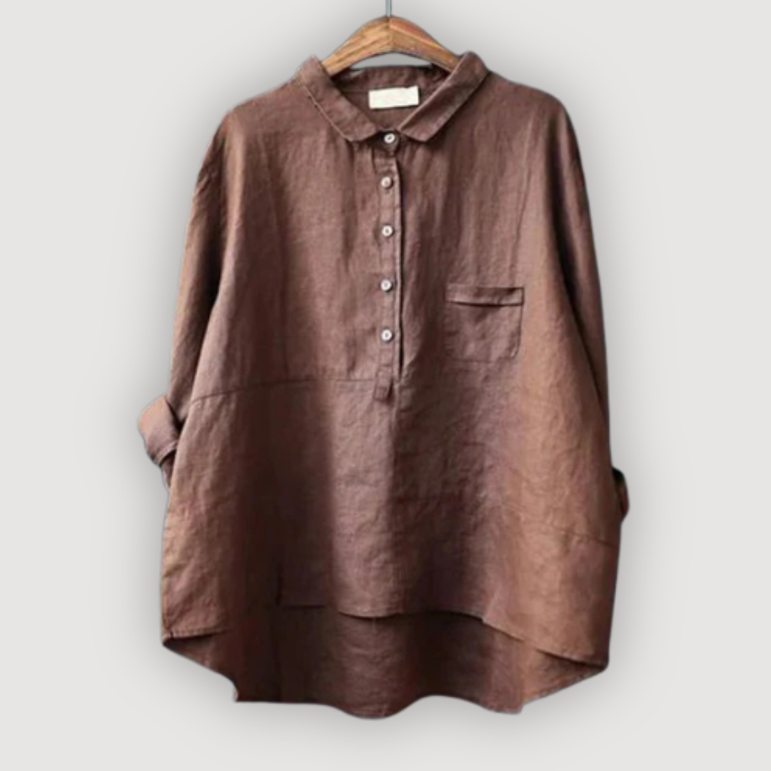 Linen Blend High-Low Blouse