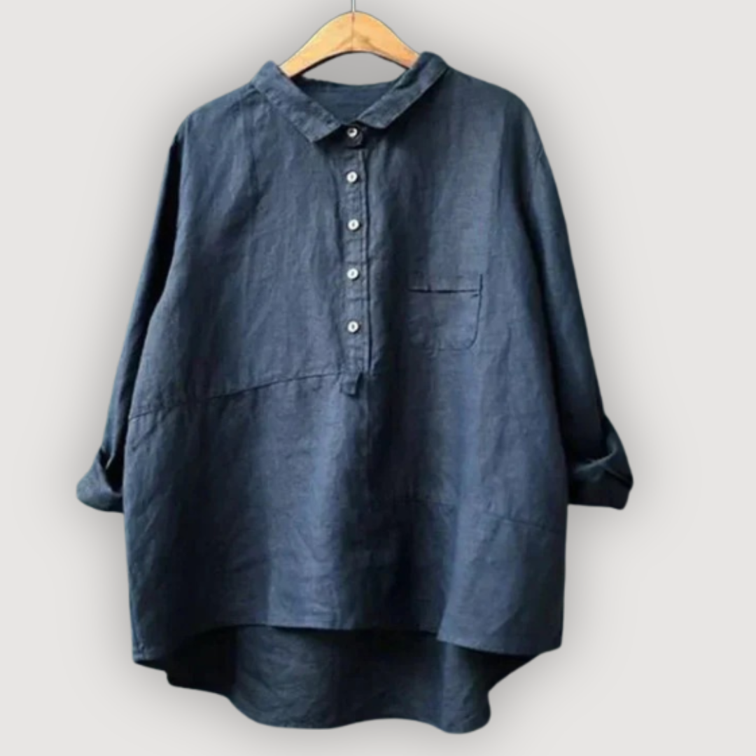 Linen Blend High-Low Blouse