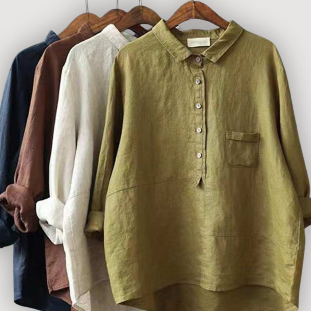 Linen Blend High-Low Blouse
