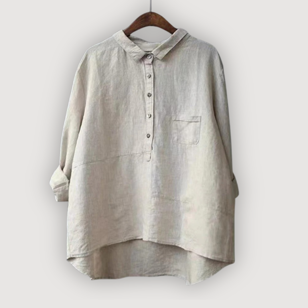 Linen Blend High-Low Blouse